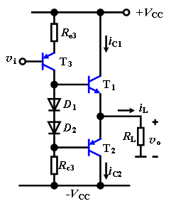 图示功率放大电路中，二极管D1和D2的作用是 。 