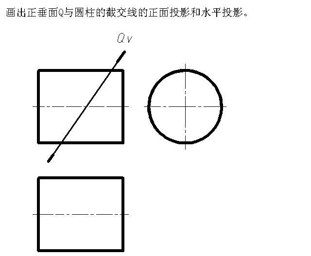 画出正垂面Q与圆柱的截交线的正面投影和水平投影。[图]...画出正垂面Q与圆柱的截交线的正面投影和水
