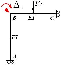 图（a）示结构用位移法求解时基本结构如图（b），设 ,已知，则杆B端弯矩为： （a） （b）  