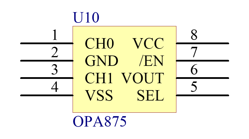 请绘制以下二选一数据选择器，命名和描述均为OPA875NEW，设计标号默认为U？。请上传作业截图。 