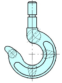  此拖钩的弯钩部分，采用的画法是主视图+（）。