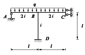 用力矩分配法计算图示超静定刚架，为（下侧受拉为正）： 
