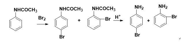 下图为乙酰苯胺溴化制备对溴苯胺，要求其邻间位异构体控制在0.1%以下，可以用成盐洗涤法进行纯化。下列