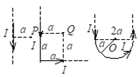 通有电流I的无限长直导线有如图三种形状，则P，Q，O各点磁感强度的大小BP，BQ，BO间的关系为：