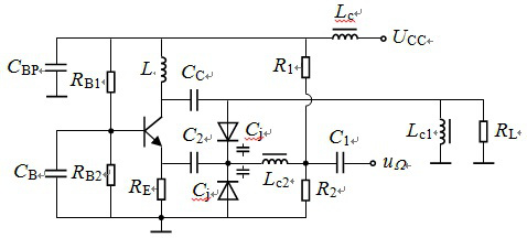 基于共基组态电容三端式振荡器的变容二极管直接调频电路如图所示，以下说法正确的是（）。 