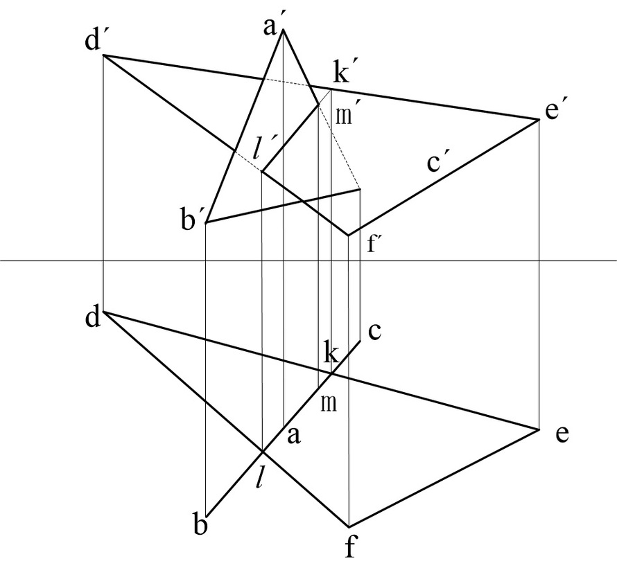 如图所示△abc是铅垂面△def是一般位置平面,lm为两平面的交线,判断