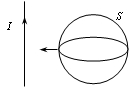 如图所示，在无限长载流直导线附近作一球形闭合曲面S，当曲面S向长直导线靠近时，穿过曲面S的磁通量 和