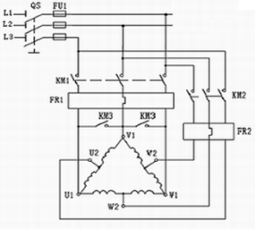 【单选题】下图三相双速电机控制电路中，（）为低速控制接触器。 