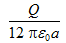 在边长为a的正方体中心处放置一点电荷Q，设无穷远处为电势零点，则在正方体顶角处的电势为（)