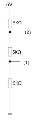 图示电路中，（1）、（2）两点的电位分别是