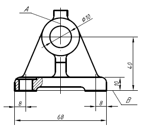 在下面零件的主视图中，尺寸Φ10所表示的结构是该零件功能结构，零件的左右对称面A为长度方向的基准，底