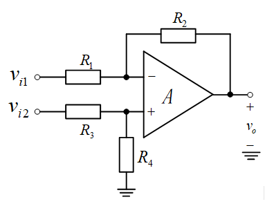设计如图的电路成实现vo=10（vi2-vi1)，其中R1=R3=10KΩ，确定R2，R4。
