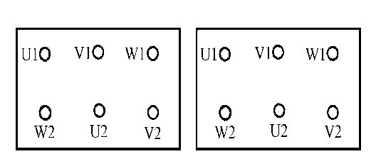 如图（a）所示为交流电动机接线端示意图，试将在接线盒中将三相异步电动机分别连接成星形和三角形接法。 