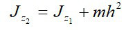 刚体对任意两平行轴z1，z2的转动惯量之间有如下关系：；式中m为刚体的质量，h是平行轴z1和z2之间