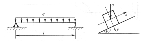 图示檩条两端简支于屋架上，檩条的跨度l = 3.6m，承受均布荷载q=3kN/m，矩形截面h/b=4