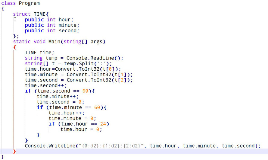 写出下面程序输入12:59:59后的输出结果。  [图]...写出下面程序输入12:59:59后的输