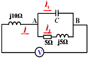 【单选题】电路如图所示，已知I1=10A，UAB=100V，则总电压表V的读数为（）。 