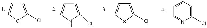 下列杂环化合物中，最容易发生亲核取代反应的是： 