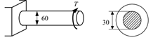 如图1所示实心圆轴承受扭转外力偶，其力偶矩T=3kN×m。轴横截面上的最大切应力小于下列哪些数值.（