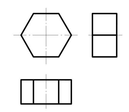 下图中以底平面平行于正投影面放置的正六棱柱体所绘制的三视图是否正确 （)。 