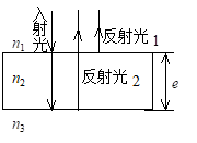 【单选题】单色平行光垂直照射在薄膜上,经上下两表面反射的两束光发生干涉,如图所示,若薄膜的厚度为e,