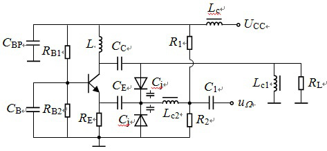 基于共基组态电容三端式振荡器的变容二极管直接调频电路如图所示，以下说法错误的是（）。 