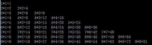 编程输出如下图的九九乘法口诀表： [图] （程序有2个空，...编程输出如下图的九九乘法口诀表：  