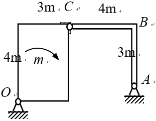 如图结构，不计各刚体自重和各处摩擦，若矩形平板受力偶矩为m=0.6N.m的力偶作用，那么直角弯杆AB