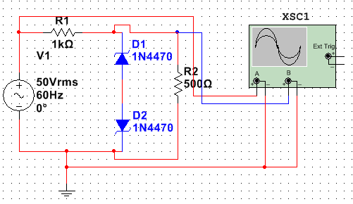 二极管电路如图所示，请用Multisim仿真该电路，回答和完成下列任务要求： （1）画出电路的输出波