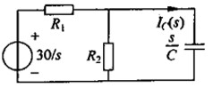 【单选题】如图所示电路，已知电源电压us=30V，Ω，Ω，C=1F。开关S闭合之前电路稳定，t=0时