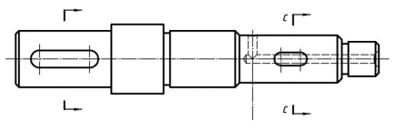 画出指定的三处断面图（左侧键槽深4mm，右侧键槽深3.5mm）。 
