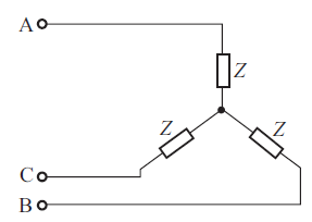 下图所示电路为星形连接的对称三相负载接在对称三相电源上。已知其相电压为220V，则线电压为（）。 