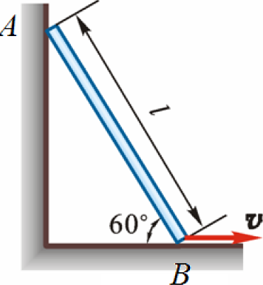 图所示匀质杆AB质量为m ，长度为 l，放在铅直面内，A端靠在光滑的墙上，B端在光滑的水平地板上，杆