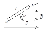 如图，长度为l的直导线ab在均匀磁场B中以速度v移动，直导线ab中的电动势为（） 