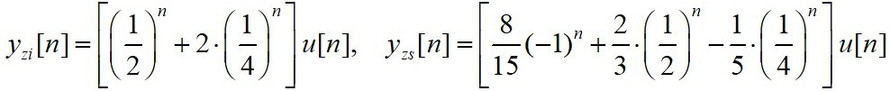 因果离散时间LTI系统的输入-输出方程为，若输入，系统的初始值y[−2]=24，y[−1]=8,则系