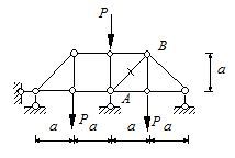 图示桁架杆AB的内力为： A、2PB、C、D、0
