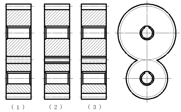 【单选题】选择正确的两个齿轮啮合画法（）。 