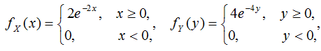 设随机变量X和Y的概率密度分别为：  则E(2X – 3Y ) =（）．