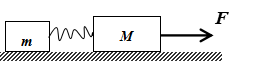 质量分别为 m 和 M 的两滑块通过一轻弹簧水平连接后置于水平桌面上，滑块与桌面即的摩擦系数均为，系