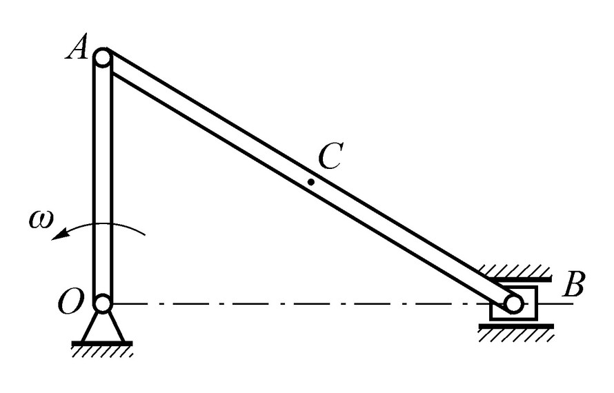 已知曲柄滑块机构中的AO=r，AB=L，当OA在铅垂位置时，有角速度w，其时连杆AB中点C的速度为_