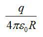 取无限远处电势为零，半径为R，电荷电量为q的均匀带电球面的电场中, 球外任意一点P（P到球心的距离为