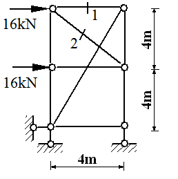 图示桁架1杆轴力为： A、-16kNB、-32kNC、0D、
