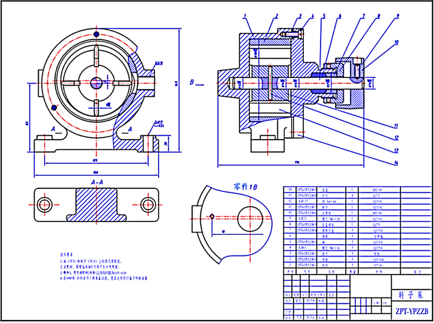 在下面转子泵的装配图中，左视图中采用了局部剖视图，主要是为了表达（）。 