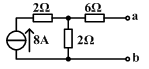 如图所示一有源二端线性网络，其戴维南等效电路中电压源为（）V。 A、8B、16C、64