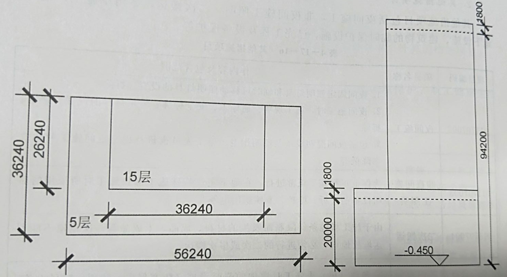 案例题：某高层建筑如图4-17-3所示，框剪结构，女儿墙高度为1.8二由总承包公司承包，施工组织设计
