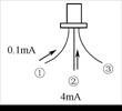测得某放大电路中BJT的两个电极的电流如图所示，则管脚①②③分别为（）  