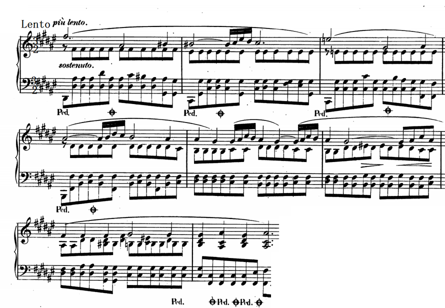 将下列钢琴片段中任4个小节进行弦乐编配，按如下编制绘制成谱，拍照上传。 弦乐编制为：小提1、小提2、
