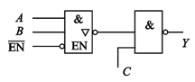 图中电路为74系列TTL门电路，试分析写出Y的逻辑式。 