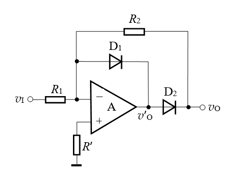 【填空题】下图所示是一个线性整流电路，设运放及二极管均是理想的。请问：图中二极管D1的作用是（）；二
