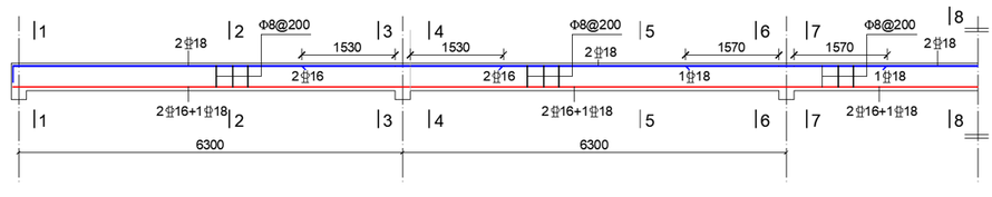 某钢筋混凝土梁的截面尺寸为200mm×450mm，请大家根据下面的配筋图，绘制出2-2截面和3-3截
